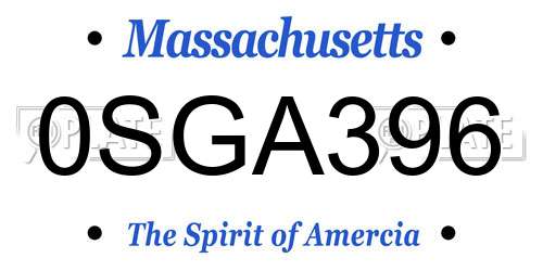 0SGA396 Massachusetts License Plate