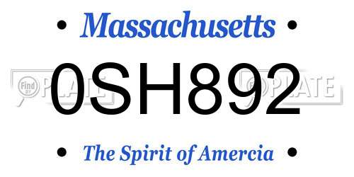 0SH892 Massachusetts License Plate