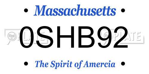 0SHB92 Massachusetts License Plate