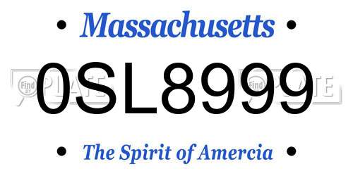0SL8999 Massachusetts License Plate