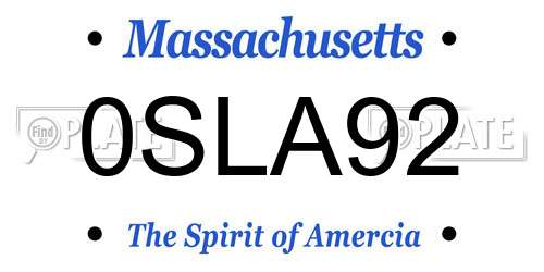 0SLA92 Massachusetts License Plate