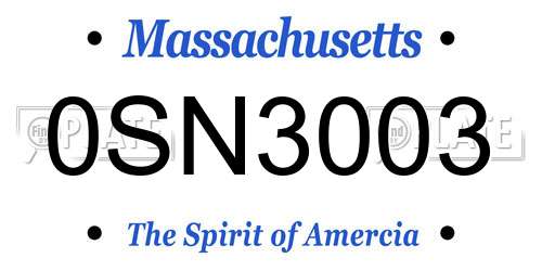 0SN3003 Massachusetts License Plate
