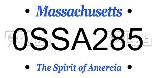 0SSA285 Massachusetts License Plate