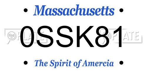 0SSK81 Massachusetts License Plate