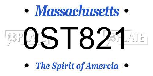 0ST821 Massachusetts License Plate