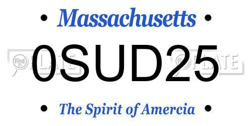 0SUD25 Massachusetts License Plate
