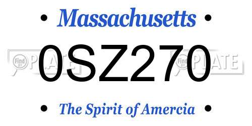 0SZ270 Massachusetts License Plate