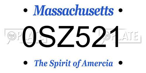 0SZ521 Massachusetts License Plate