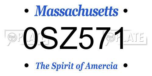 0SZ571 Massachusetts License Plate