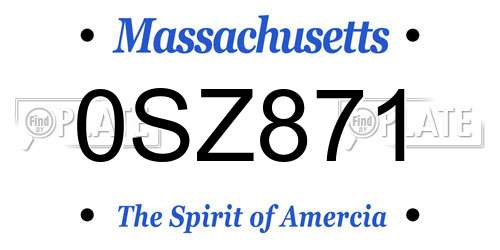 0SZ871 Massachusetts License Plate