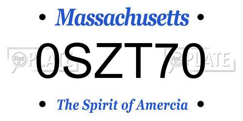 0SZT70 Massachusetts License Plate