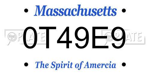 0T49E9 Massachusetts License Plate