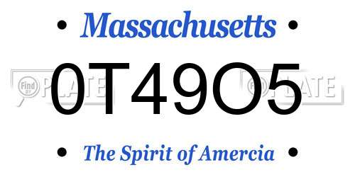 0T49O5 Massachusetts License Plate