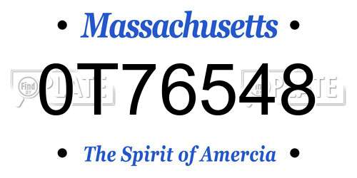 0T76548 Massachusetts License Plate