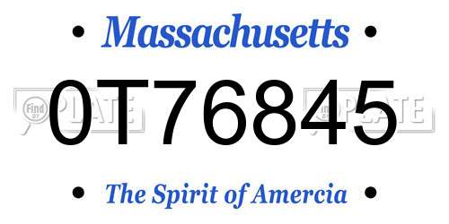 0T76845 Massachusetts License Plate
