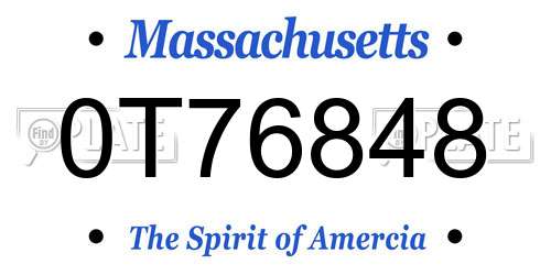 0T76848 Massachusetts License Plate