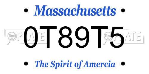 0T89T5 Massachusetts License Plate