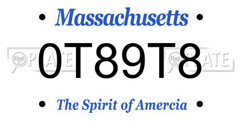 0T89T8 Massachusetts License Plate