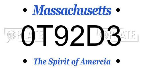 0T92D3 Massachusetts License Plate