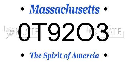 0T92O3 Massachusetts License Plate