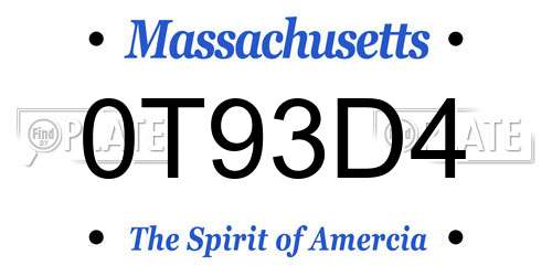 0T93D4 Massachusetts License Plate