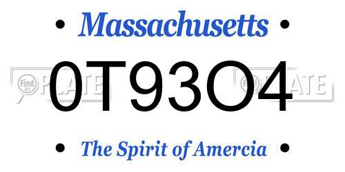 0T93O4 Massachusetts License Plate