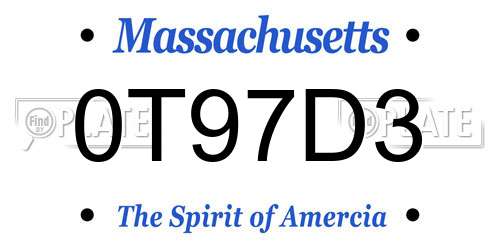 0T97D3 Massachusetts License Plate