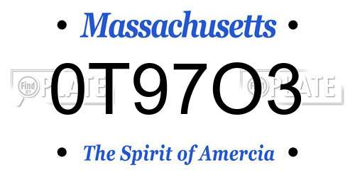 0T97O3 Massachusetts License Plate