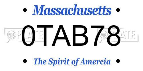 0TAB78 Massachusetts License Plate