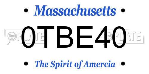 0TBE40 Massachusetts License Plate