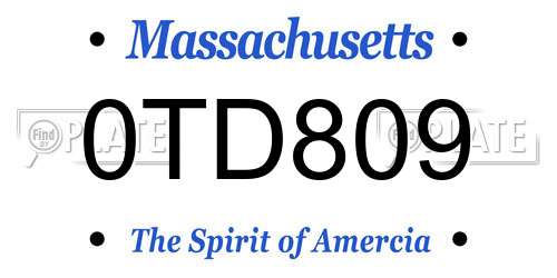 0TD809 Massachusetts License Plate