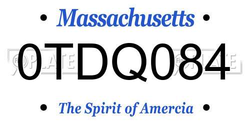 0TDQ084 Massachusetts License Plate