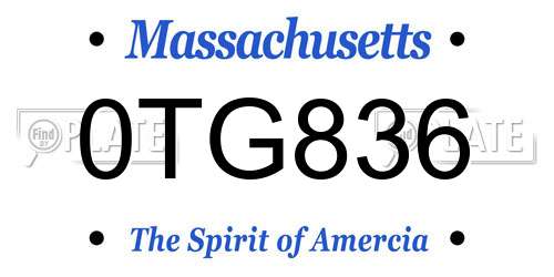 0TG836 Massachusetts License Plate