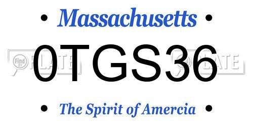 0TGS36 Massachusetts License Plate
