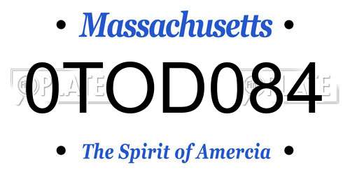 0TOD084 Massachusetts License Plate