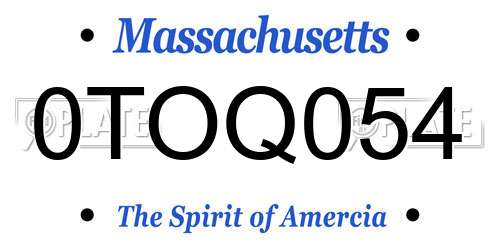 0TOQ054 Massachusetts License Plate