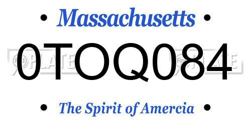 0TOQ084 Massachusetts License Plate