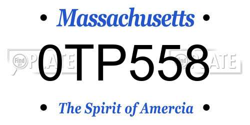 0TP558 Massachusetts License Plate
