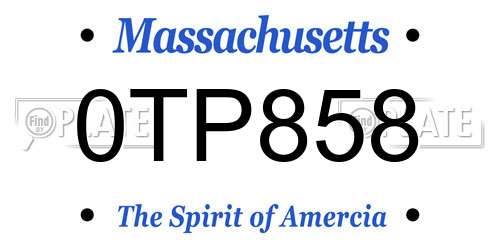 0TP858 Massachusetts License Plate