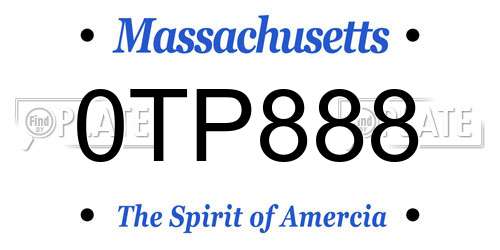 0TP888 Massachusetts License Plate