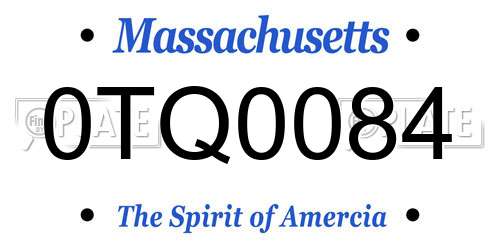0TQ0084 Massachusetts License Plate