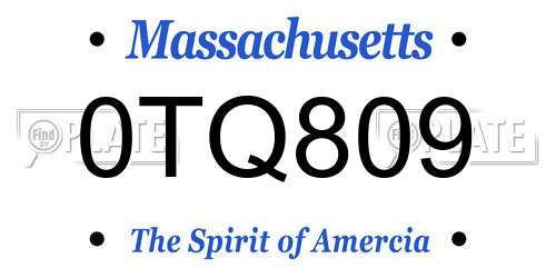 0TQ809 Massachusetts License Plate