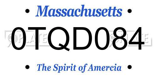 0TQD084 Massachusetts License Plate