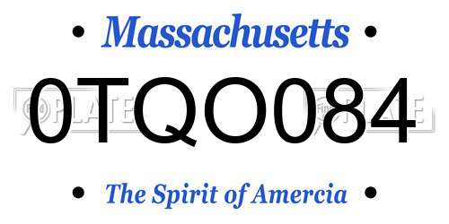 0TQO084 Massachusetts License Plate