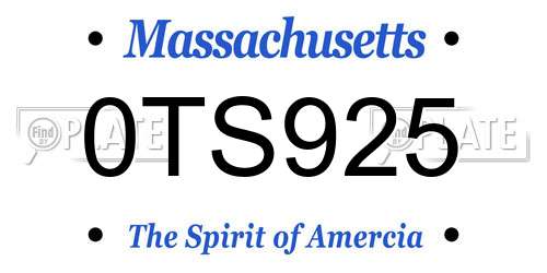 0TS925 Massachusetts License Plate
