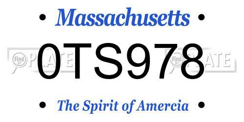 0TS978 Massachusetts License Plate