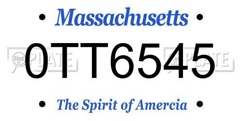 0TT6545 Massachusetts License Plate