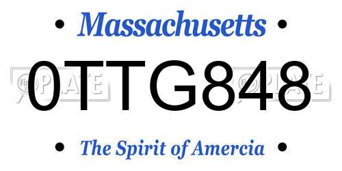 0TTG848 Massachusetts License Plate