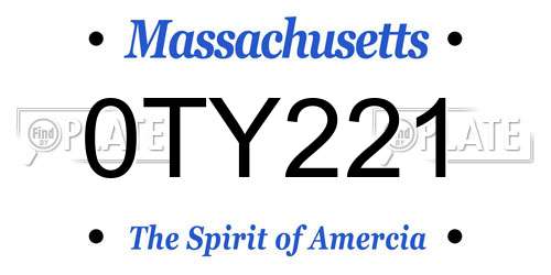 0TY221 Massachusetts License Plate
