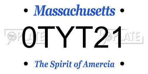 0TYT21 Massachusetts License Plate